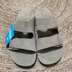 Reef Ojai Two Bar men's slide sandal in oat-colored suede.